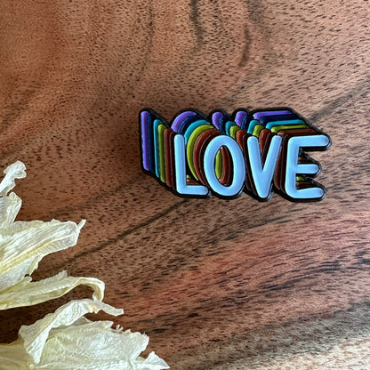 Pride Pin - LOVE - Rounded offset rainbow
