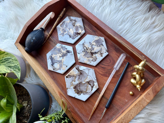 Coasters - Set of 4 - Hand-painted Alcohol Ink