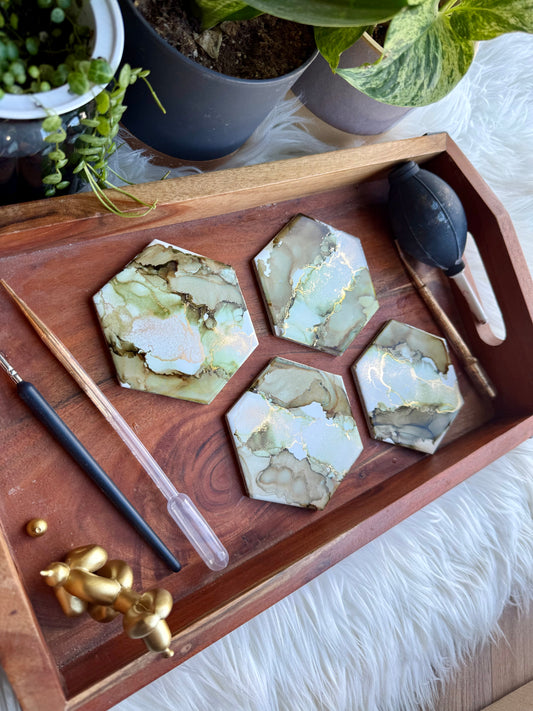 Coasters - Set of 4 - Hand-painted Alcohol Ink