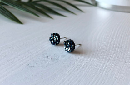 Icy Sapphire Druzy Stud Earrings - 8mm on Surgical Grade Stainless Steel
