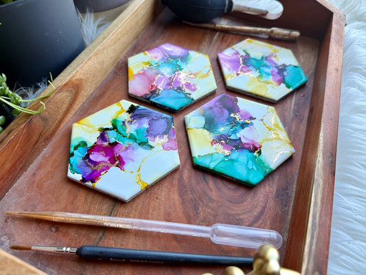 Coasters - Set of 4 - Hand-painted Alcohol Ink