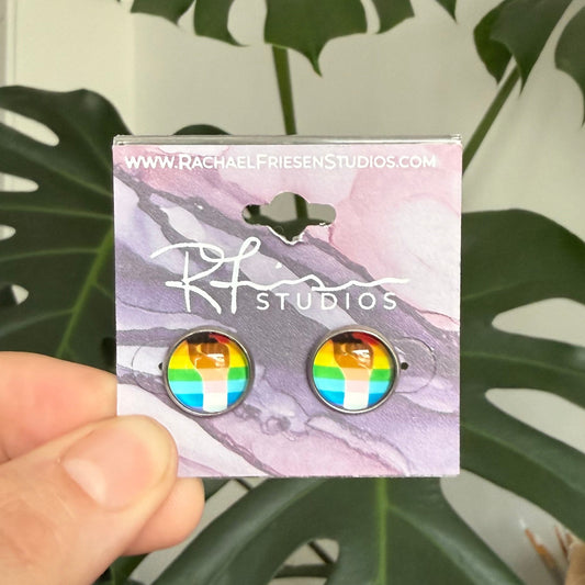 Pride Earrings - Rainbow fist