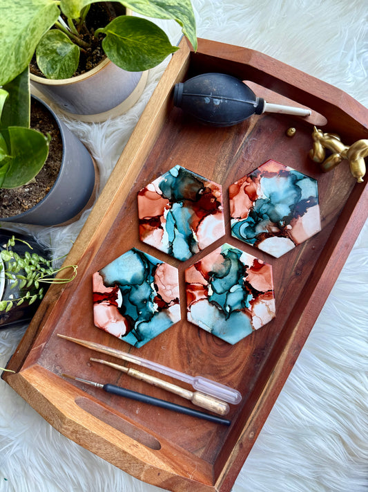 Coasters - Set of 4 - Hand-painted Alcohol Ink