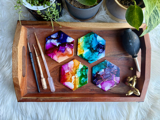 Coasters - Set of 4 - Hand-painted Alcohol Ink