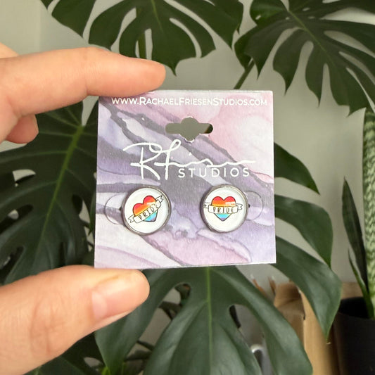 Pride Earrings - Hearts with ribbon