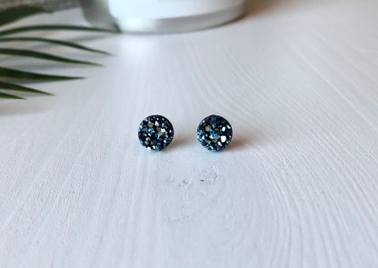 Icy Sapphire Druzy Stud Earrings - 8mm on Surgical Grade Stainless Steel