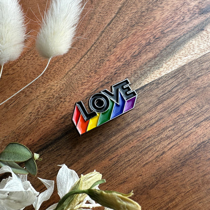 Pride Pin - LOVE - Black - Block offset rainbow