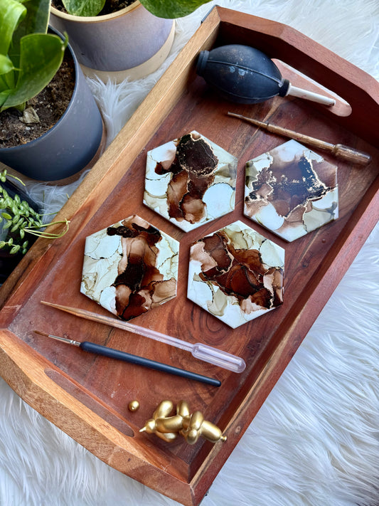 Coasters - Set of 4 - Hand-painted Alcohol Ink