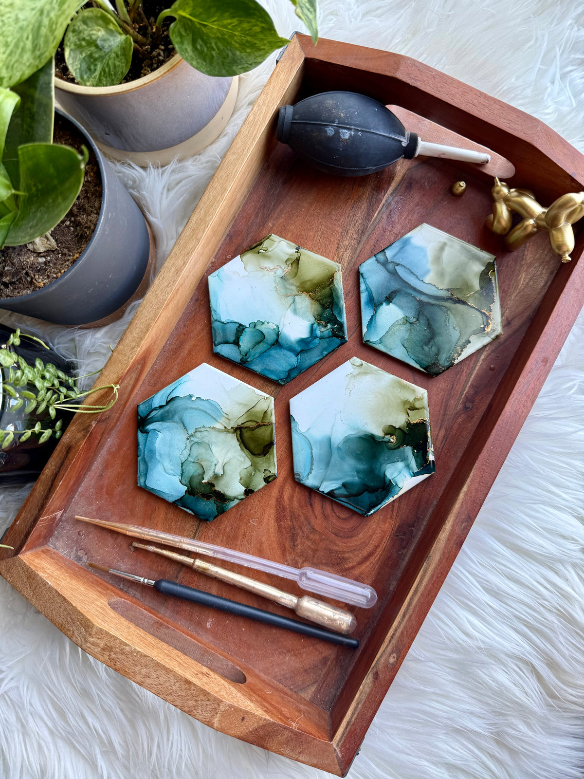 Coasters - Set of 4 - Hand-painted Alcohol Ink