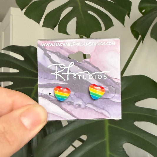 Pride Earrings - Resin rainbow heart