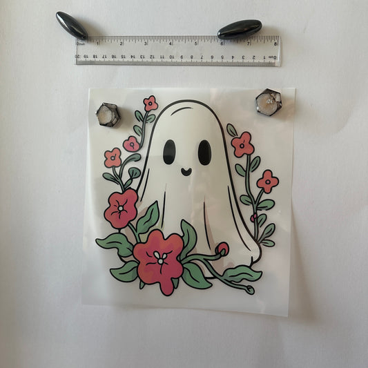 Clearance Transfers - white ghost w pink flowers - large
