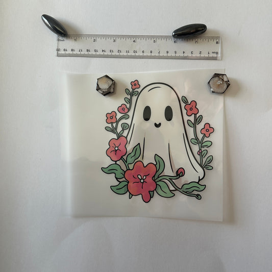 Clearance Transfers - white ghost w pink flowers - small