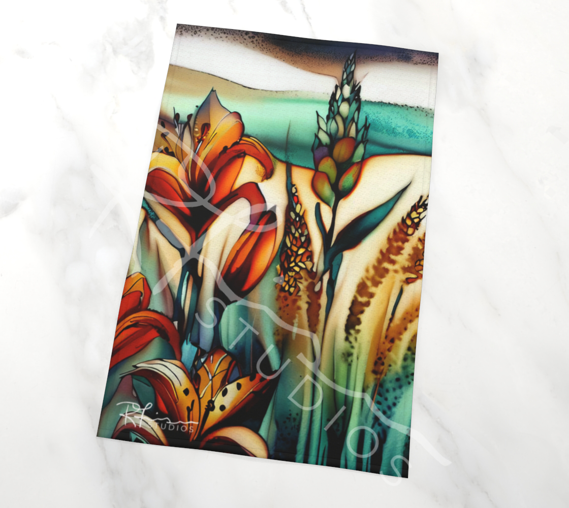 Dish Towel/Tea Towel/Kitchen Towel - 1.5 Lilies and Some Weird Wheat - IN STOCK