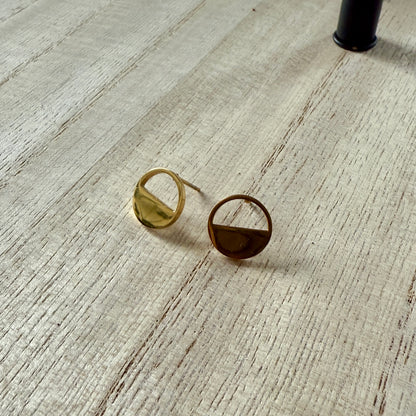 Half+Half Circle Stud Earrings - Hypoallergenic Surgical Stainless Steel