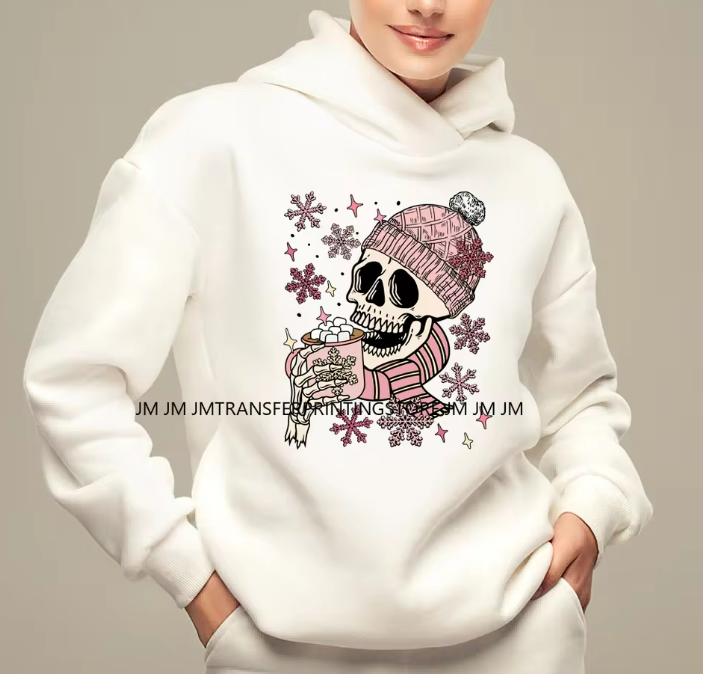 Clearance Transfers - pink skeleton hot chocolate