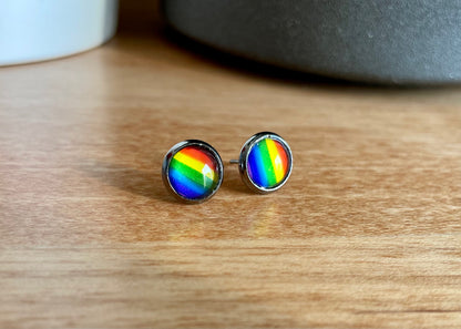 Rainbow Pride Earrings - 8mm on gunmetal
