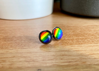 Rainbow Pride Earrings - 10mm on Gunmetal