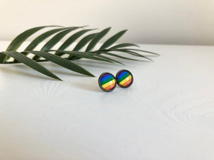 Rainbow Pride Earrings - 8mm on gunmetal