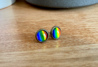 Rainbow Pride Earrings - 8mm on bronze