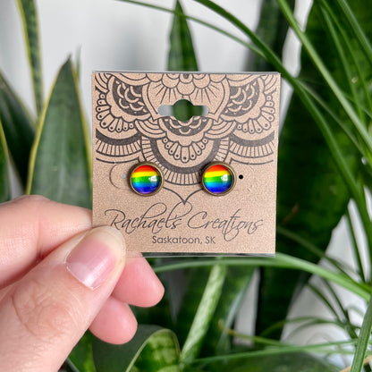 Rainbow Pride Earrings - 8mm on bronze