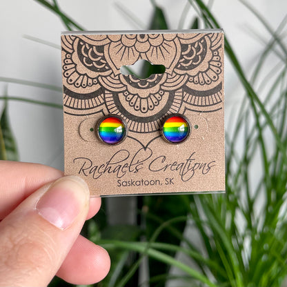 Rainbow Pride Earrings - 8mm on gunmetal