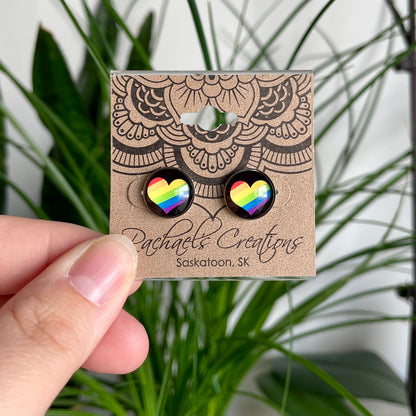 Rainbow Heart Pride Earrings - 12mm on Stainless Steel