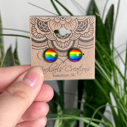 Rainbow Pride Earrings - 10mm on bronze