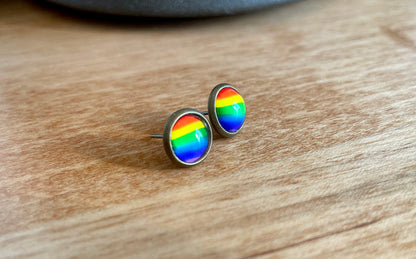 Rainbow Pride Earrings - 8mm on bronze