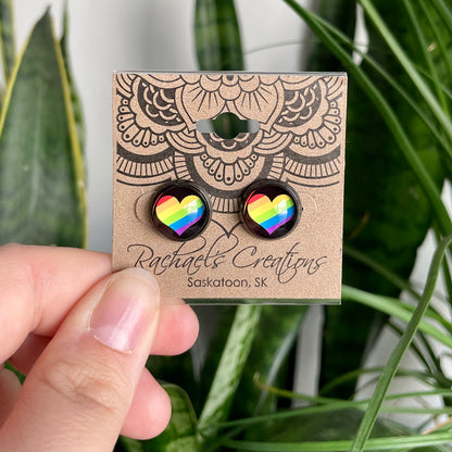 Rainbow Heart Pride Earrings - 12mm on Gunmetal