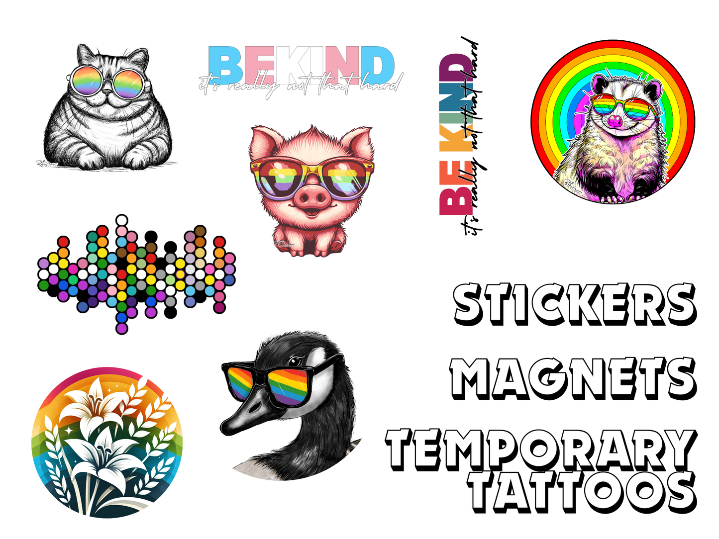 PRIDE STICKERS & MAGNETS & TEMPORARY TATTOOS