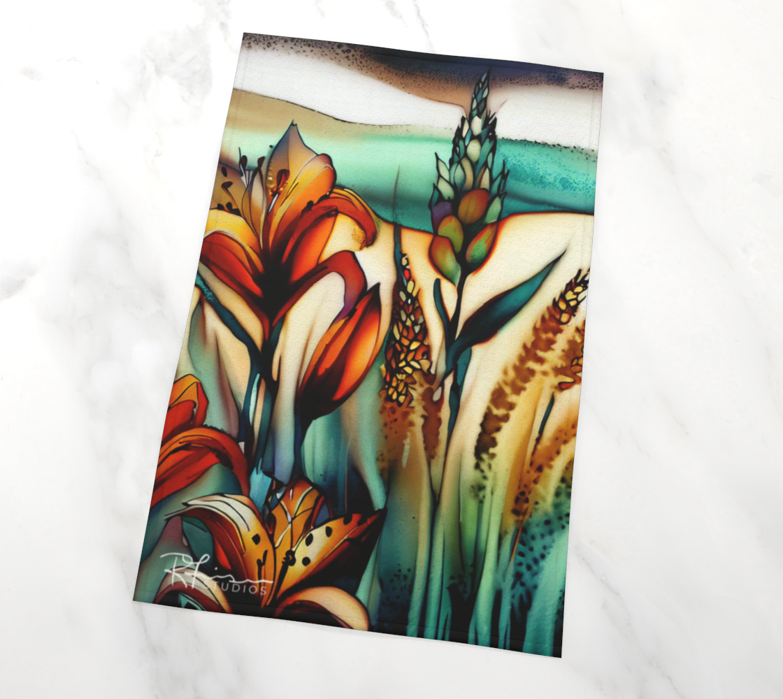 Dish Towel/Tea Towel/Kitchen Towel - 1.5 Lilies and Some Weird Wheat - MADE TO ORDER