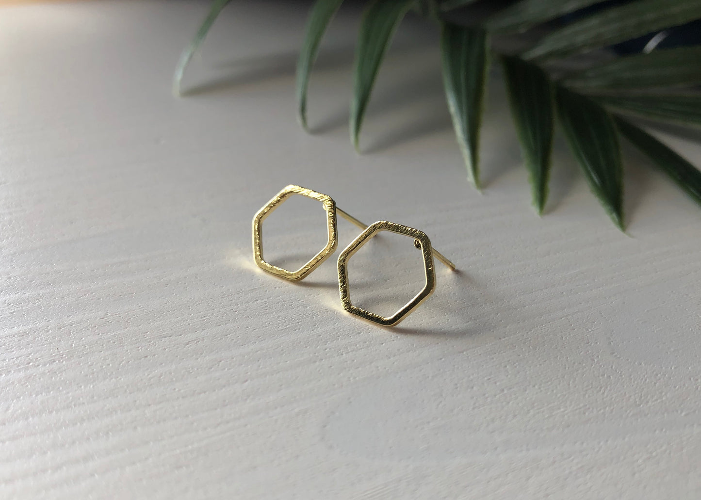 Hexagon Stud Earrings - Gold Finish