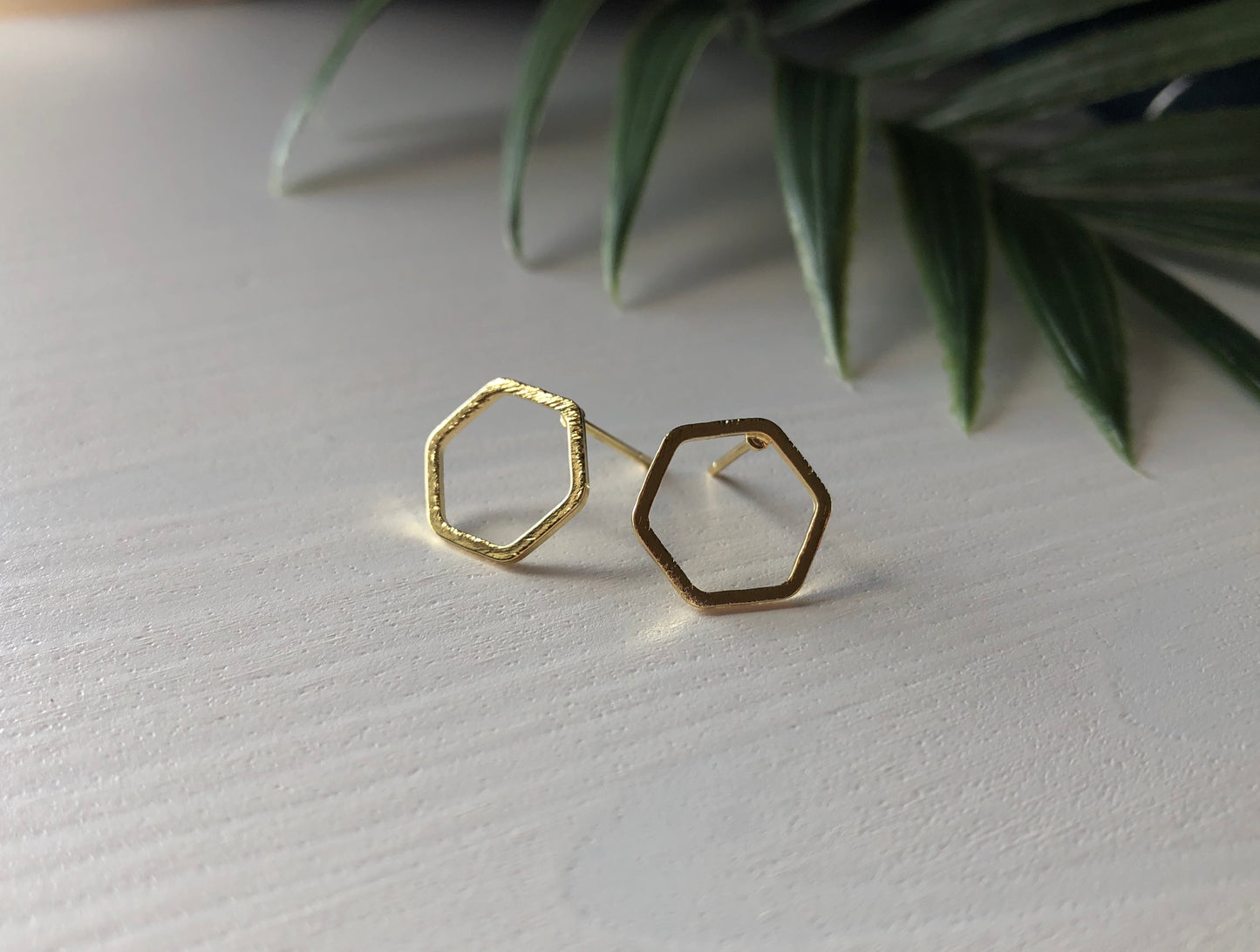 Hexagon Stud Earrings - Gold Finish