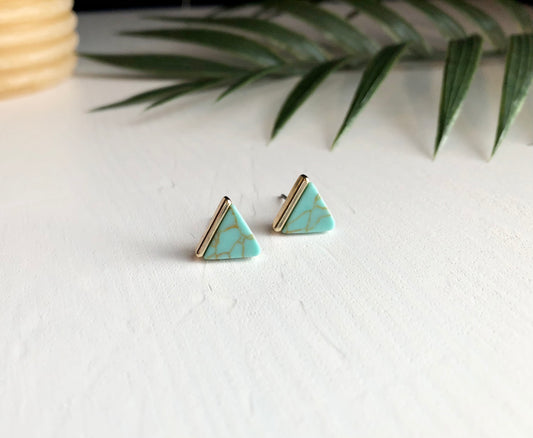 Turquoise Marble + Gold Triangle Stud Earrings