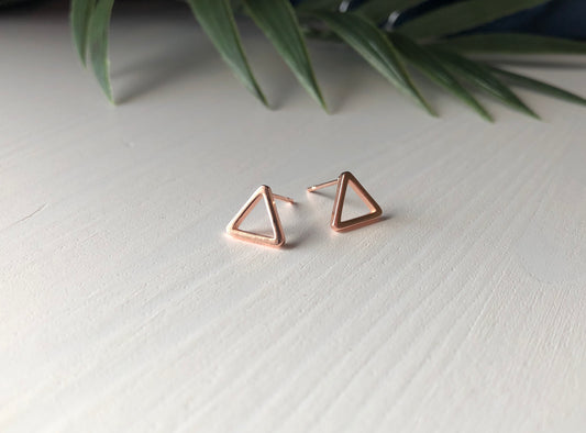 Triangle Stud Earrings - Rose Gold Finish