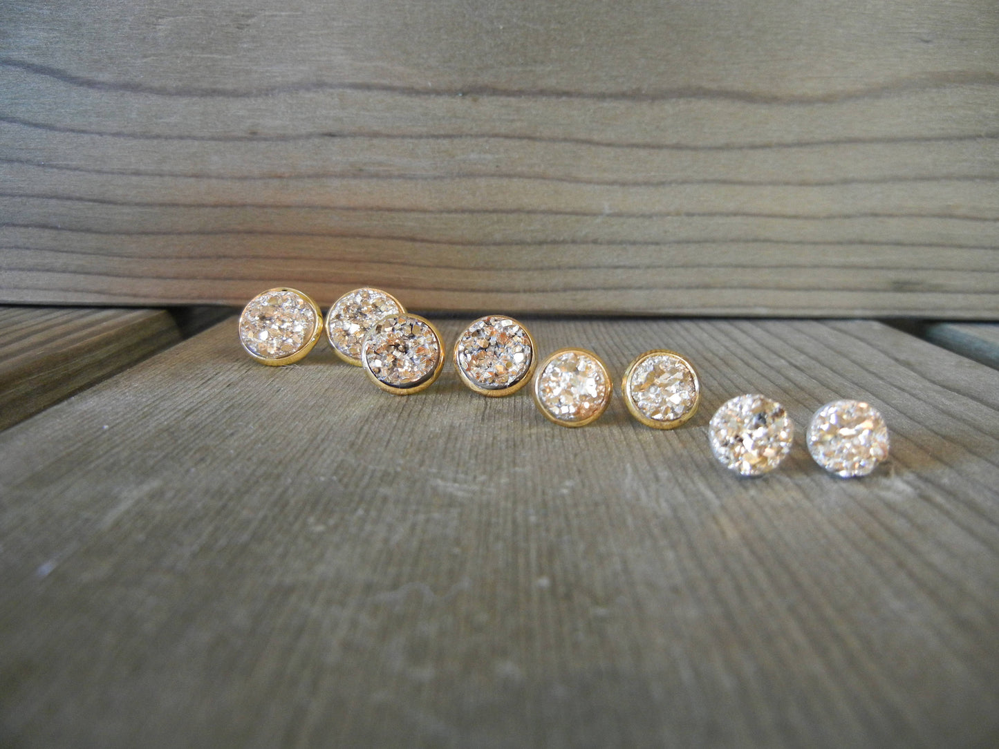 Gold Druzy Stud Earrings - 8mm Stone on Gold