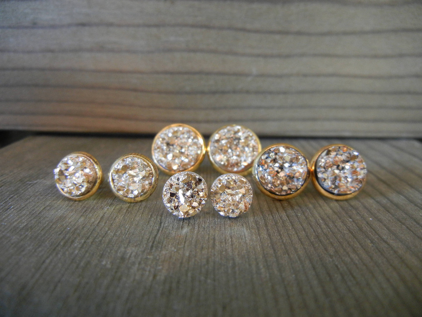 Gold Druzy Stud Earrings - 8mm Stone on Gold