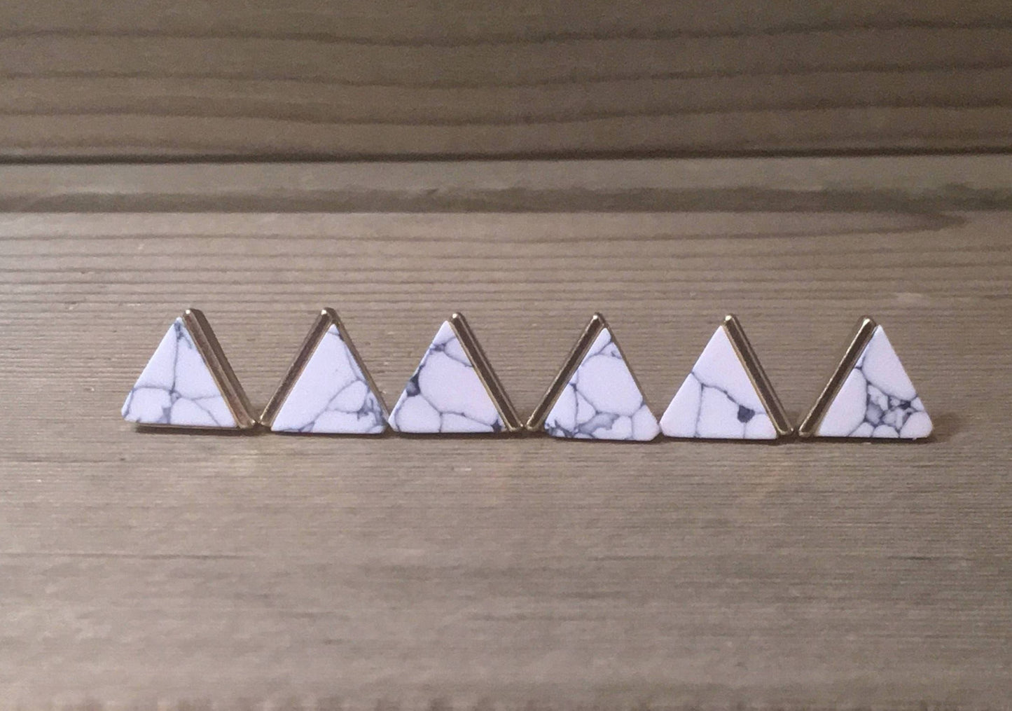 White Marble + Gold Triangle Stud Earrings