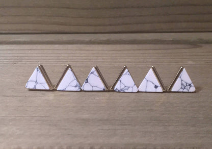 White Marble + Gold Triangle Stud Earrings