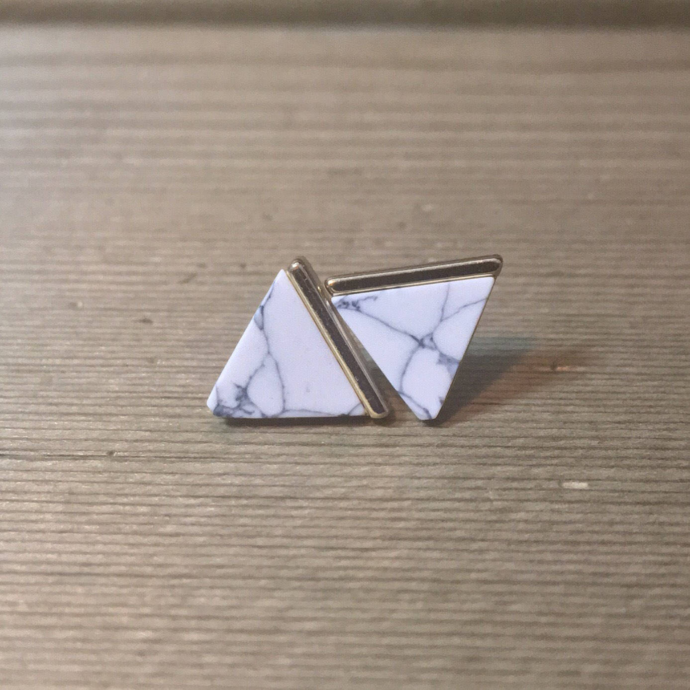 White Marble + Gold Triangle Stud Earrings