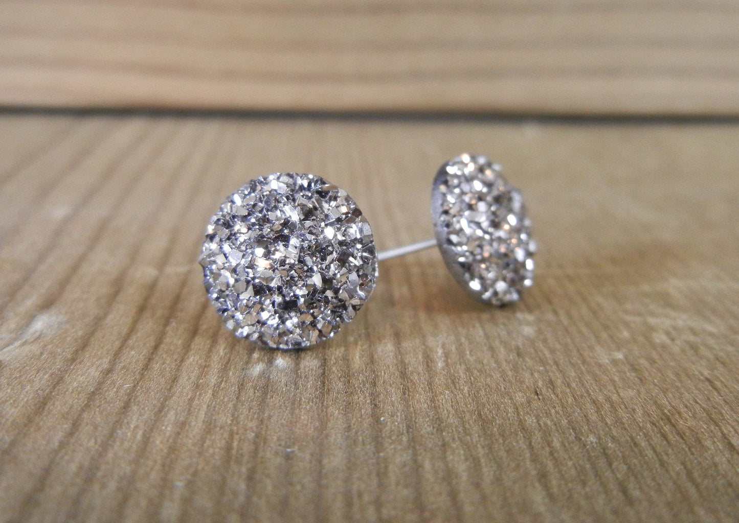 Gunmetal Sparkle Druzy Earrings - 12mm on Stainless Steel Posts.