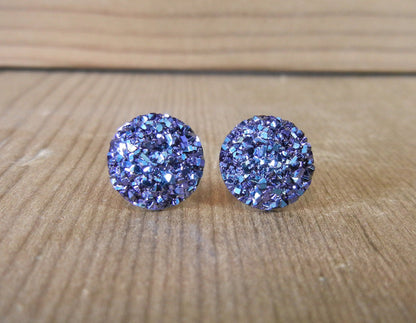 Navy Sparkle Stud Earrings - 12mm on Surgical Grade Stainless Steel