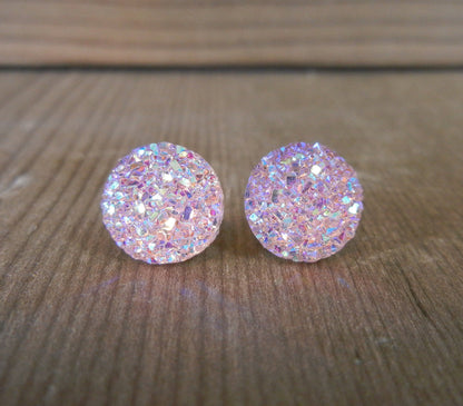 Pink Champagne Sparkle Stud Earrings - 12mm on Surgical Grade Stainless Steel