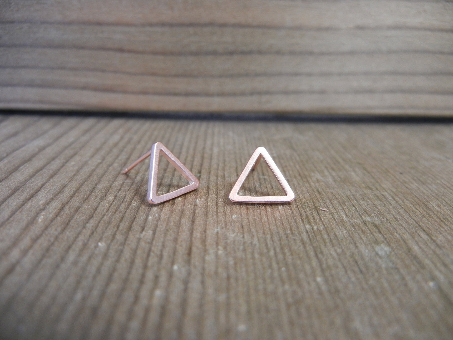 Triangle Stud Earrings - Rose Gold Finish