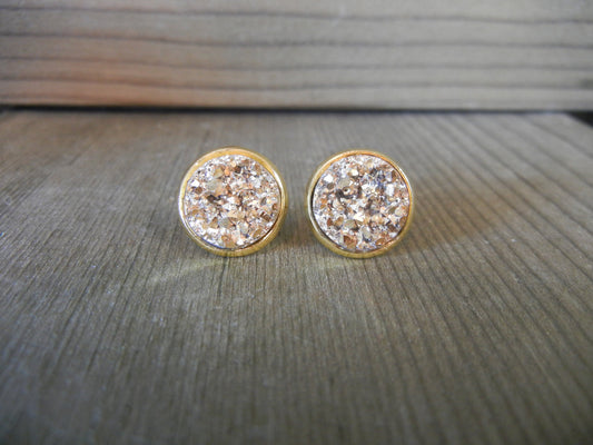 Gold Druzy Stud Earrings - 12mm Gold Stone on Gold