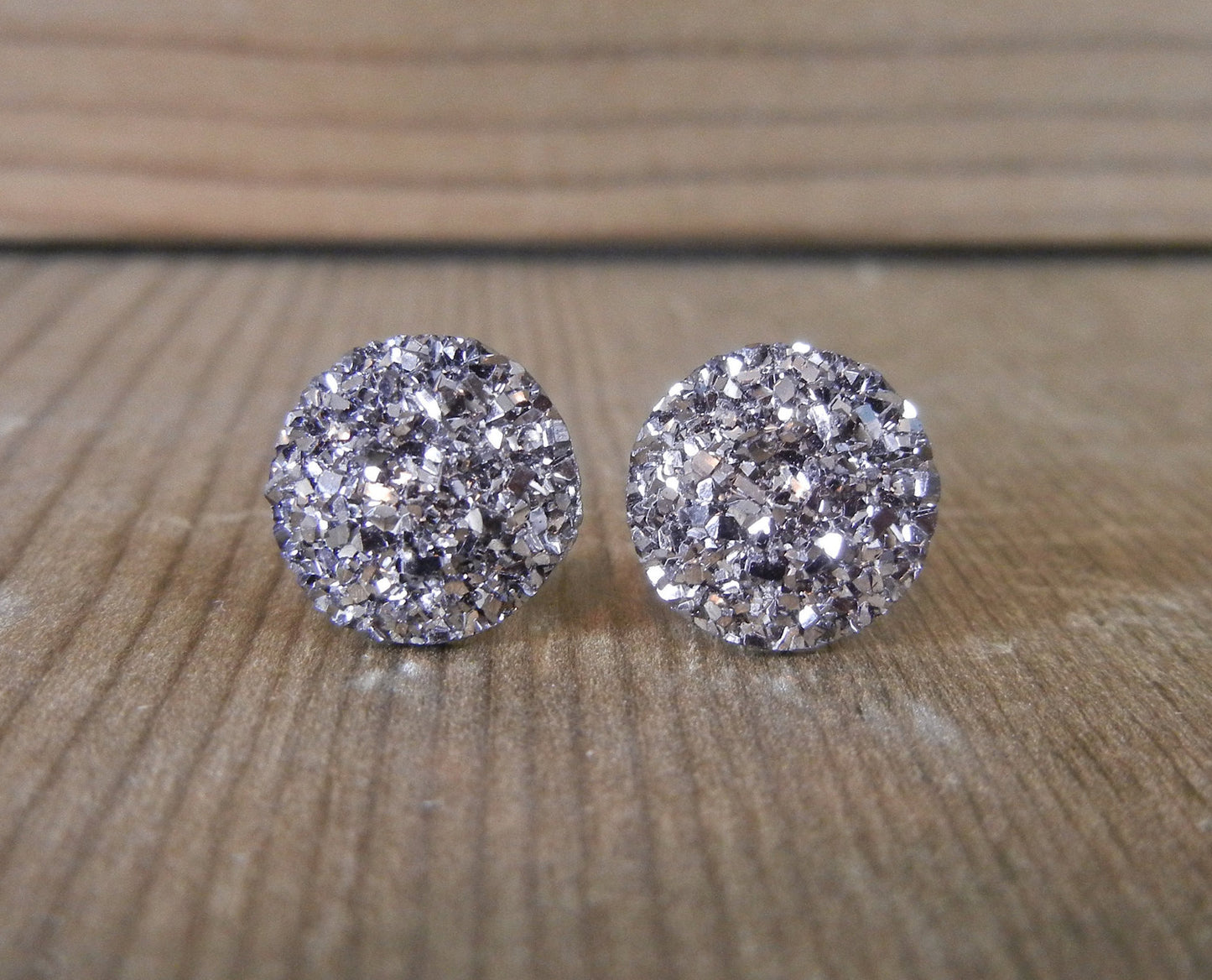 Gunmetal Sparkle Druzy Earrings - 12mm on Stainless Steel Posts.