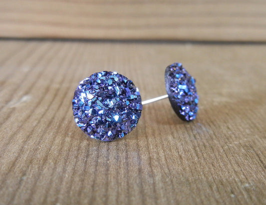 Navy Sparkle Stud Earrings - 12mm on Surgical Grade Stainless Steel