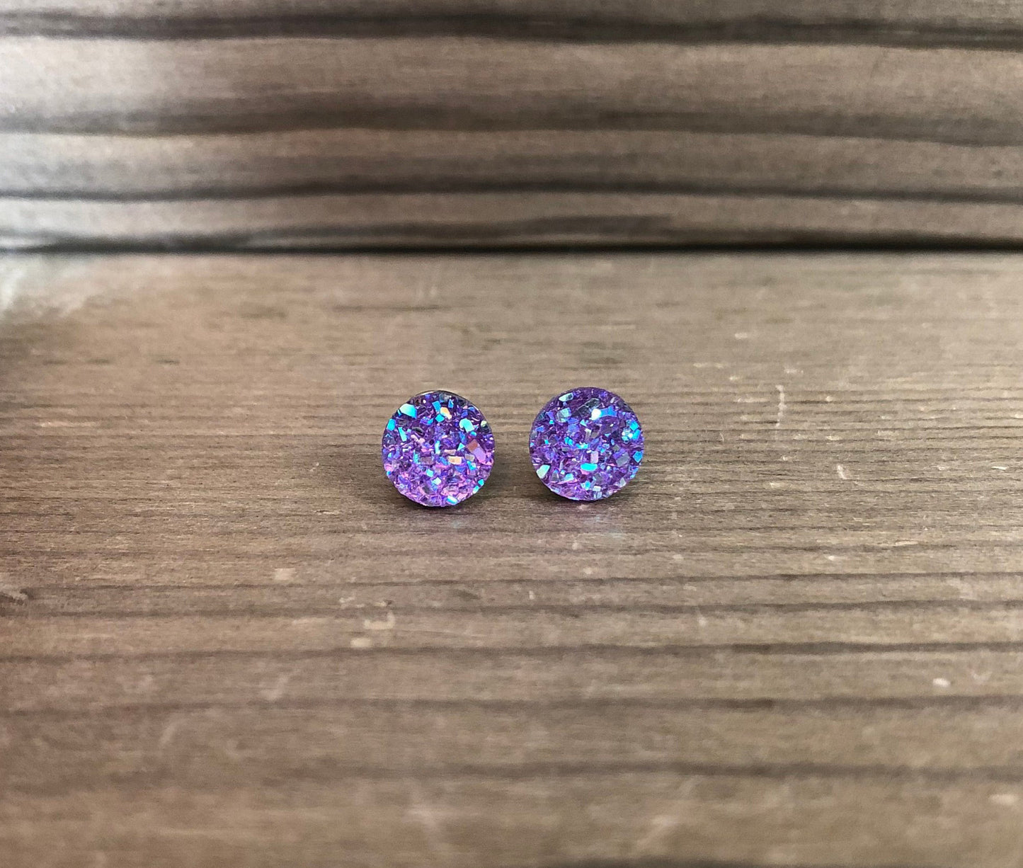 Lilac Sparkle Stud Earrings - 8mm on Surgical Grade Stainless Steel