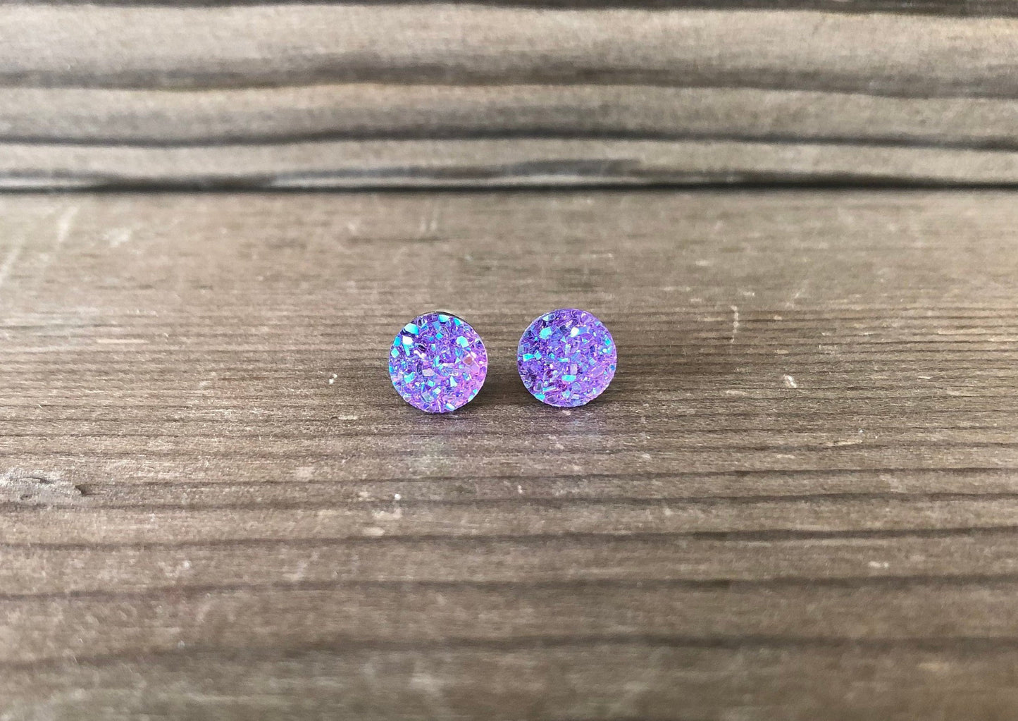 Lilac Sparkle Stud Earrings - 8mm on Surgical Grade Stainless Steel