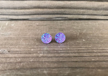 Lilac Sparkle Stud Earrings - 8mm on Surgical Grade Stainless Steel